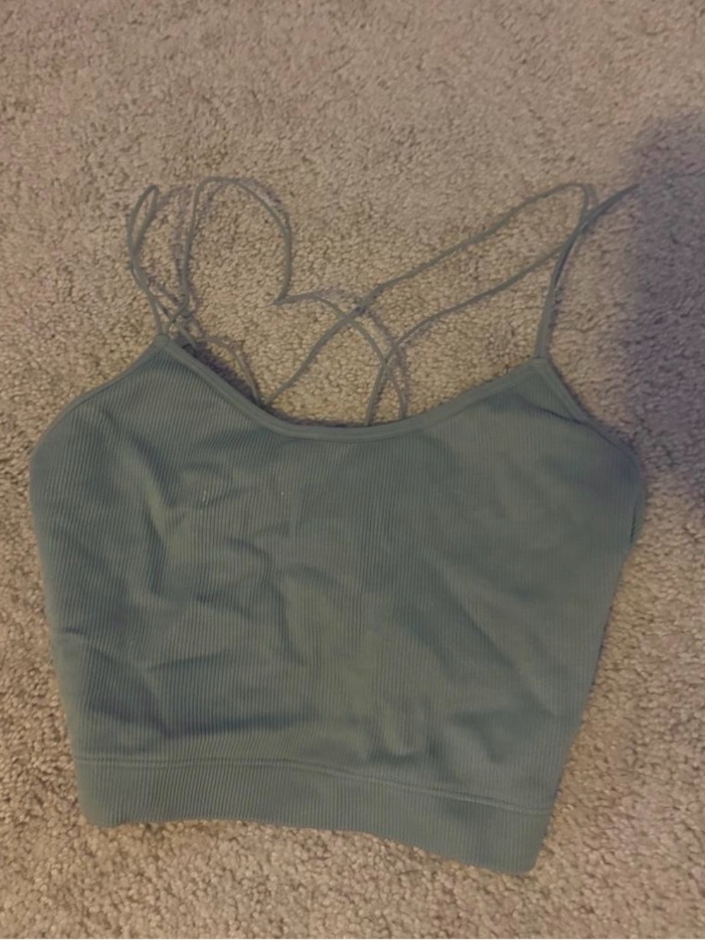 Women’s Ribbed Strappy Crop Tank Top - Sage Green